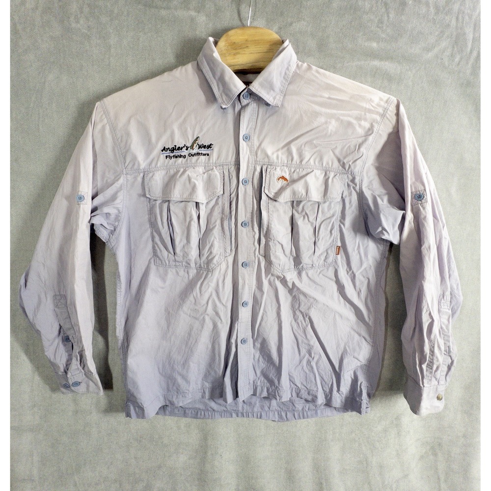 Simms Fishing Mens Large Cotton Button Up Shirt Gorpcore Outdoor Distressed